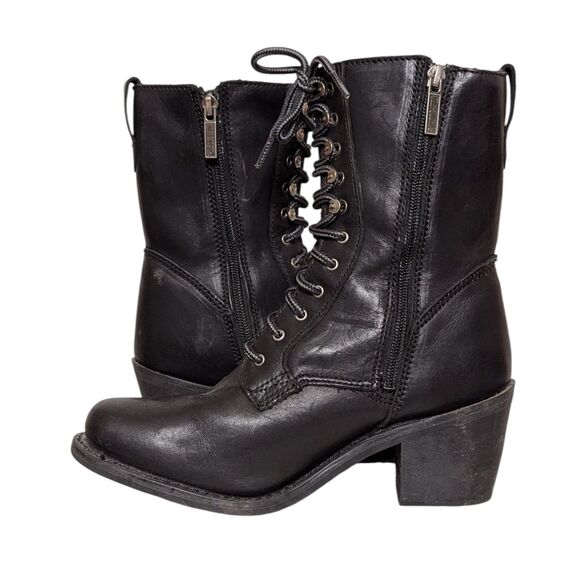 Harley Davidson Black Boots Size 8 Women's Lace Up Moto Biker Combat Heeled - Picture 2 of 15